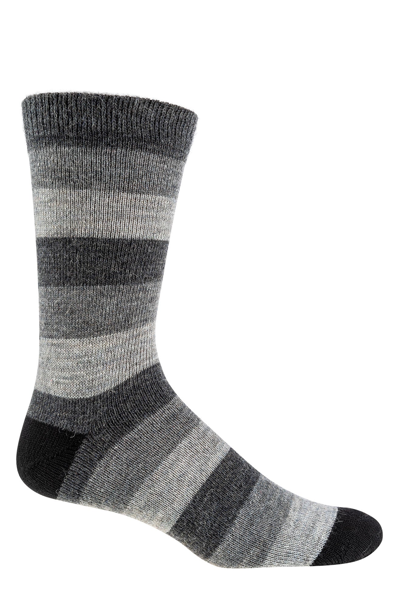 Alpaka-Socken "Ringel" mit individuellem Anti-Rutsch-Druck - grau-schwarz