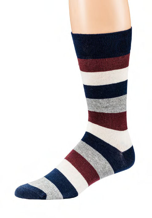 Herrensocken "Streifen" mit individueller Anti-Rutsch-Beschichtung - bordeaux grau marine