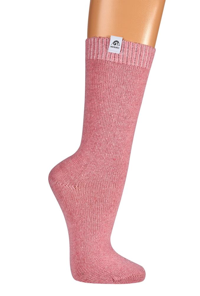 Merino-Wollsocken "Uni" mit individuellem Anti-Rutsch-Druck - rose