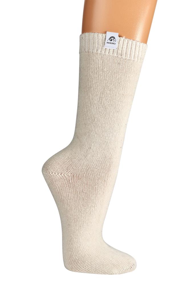 Merino-Wollsocken "Uni" mit individuellem Anti-Rutsch-Druck - wollweiß