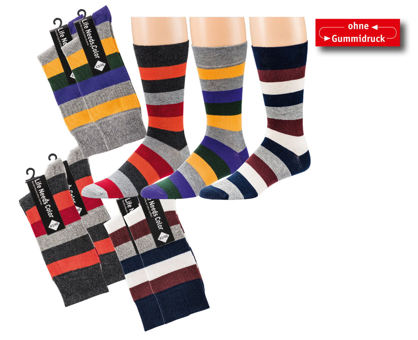 Herrensocken "Streifen" mit individueller Anti-Rutsch-Beschichtung